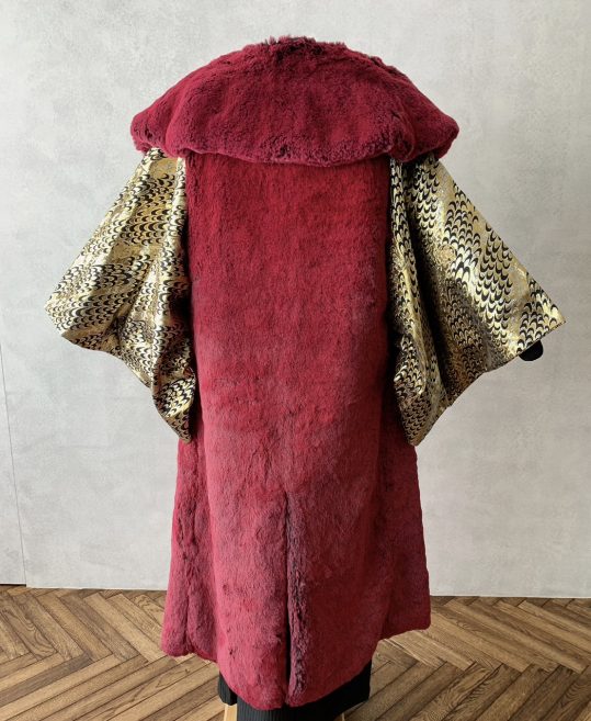 【成人式】紋付羽織袴用ロングファーコート・ローズワインレッド